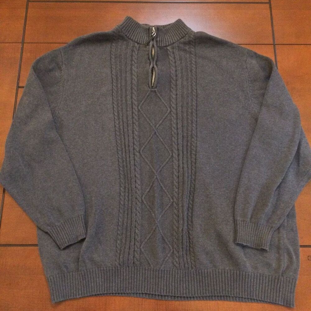 Liberty Blues Cableknit 1/4 zip gray sweater 3xl 100% cotton
